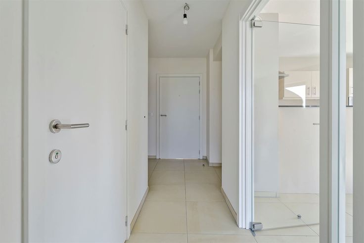 Inkomhal met witte deuren naar de kamers